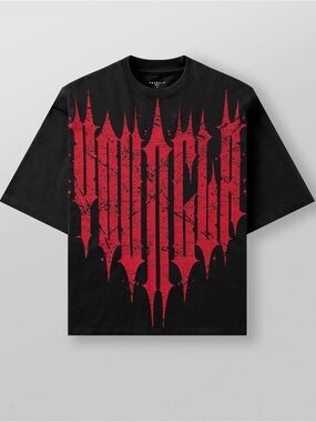 YOUNGLA Black Tee with Bold Red Gothic Heart Graphic